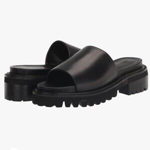 Aerosoles Lucas Lug Sole Comfort Leather Slide Sandal Black Chunky Size 11